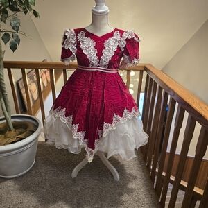 Elegant Vintage Red and White Kids Dress Size 8